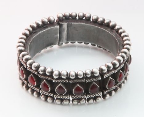 Indian garnet set white metal bangle 