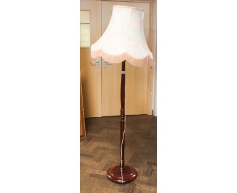 Turned mahogany standard lamp with floral shade