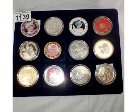 Selection of 12 medallions and crowns. UK P&amp;P Group 0 (£6+VAT for the first lot and £1+VAT for subsequent lots)&nbsp; 