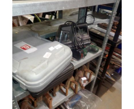 Hammer drill, two battery drills and a multi-tool wallpaper stripper. All electrical items in this lot have been PAT tested f