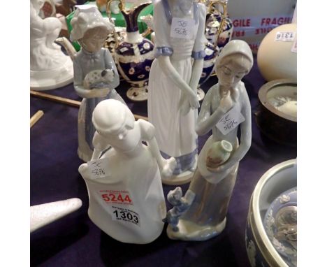 Four ceramic figures including a Royal Doulton bridesmaid and two Nao figures. Not available for in-house P&amp;P 