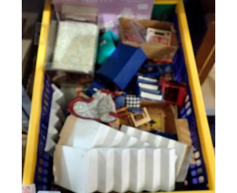 Box of dolls house furniture, mostly new. UK P&amp;P Group 3 (£30+VAT for the first lot and £8+VAT for subsequent lots)