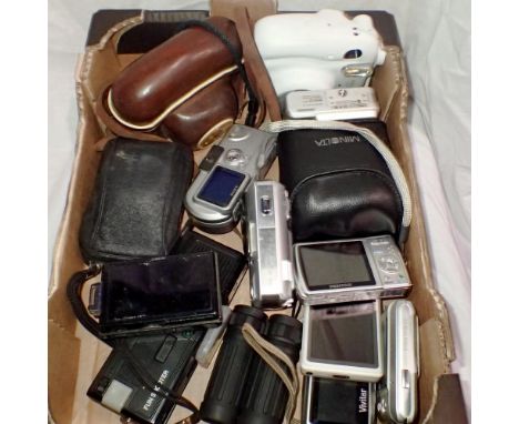 Box of mixed cameras and a pair of binoculars. UK P&amp;P Group 3 (£30+VAT for the first lot and £8+VAT for subsequent lots) 