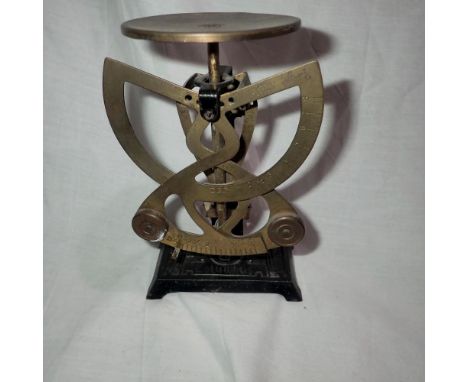 Vintage brass Columbus postal scales, including period postal rate information. UK P&amp;P Group 2 (£20+VAT for the first lot