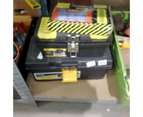 Two plastic tool boxes containing mixed hand tools and a box of Rawl plugs. Not available for in-house P&amp;P 