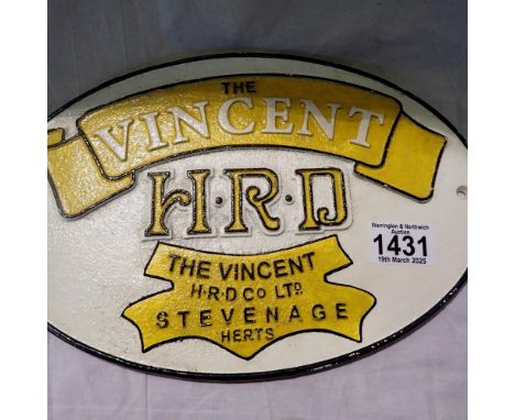 Cast iron Vincent Motorcycles wall plaque, L: 30 cm. UK P&amp;P Group 1 (£16+VAT for the first lot and £2+VAT for subsequent 