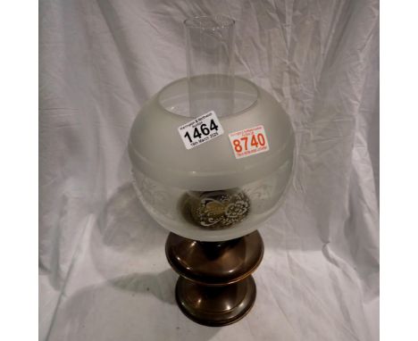 Copper oil lamp with etched glass shade. Not available for in-house P&amp;P 