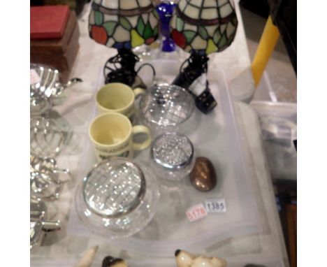 Mixed glass and ceramics to include two Tiffany style table lamps. All electrical items in this lot have been PAT tested for 
