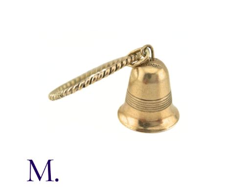 A Twist Ring with BellThe 9ct gold twist band holds a working 9ct gold bell.Weight: 2.1gSize: M 