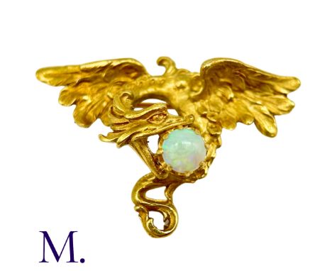 An Art Nouveau French Opal-Set Chimera BroochThe French 18ct yellow gold chimera brooch is set with a bright good colour opal