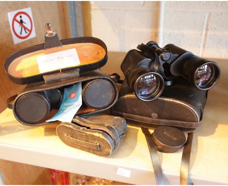 Two pairs of boots, leather cased binoculars and a vintage pair of opera glasses. This lot is not available for in-house P&am