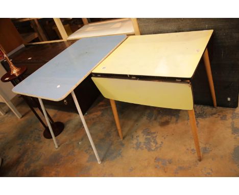 Two vintage Formica kitchen tables, one drop leaf. This lot is not available for in-house P&amp;P. 
