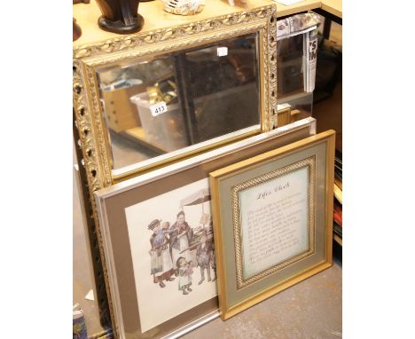 Two mirrors and a framed print. This lot is not available for in-house P&amp;P 