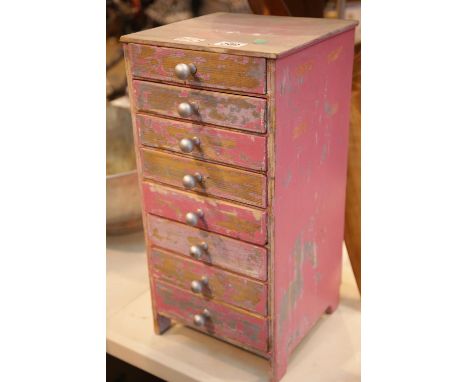 Eight drawer painted wooden trinket/collectors cabinet. This lot is not available for in-house P&amp;P 