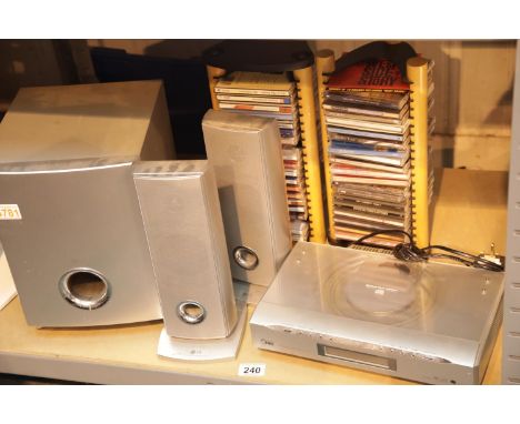 LG CD player with amplifier, speakers and CDs. This lot is not available for in-house P&PCondition Report: All electrical ite