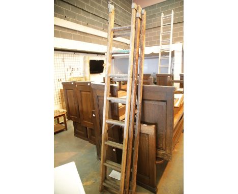 Three piece wooden ladder set. This lot is not available for in-house P&amp;P. 