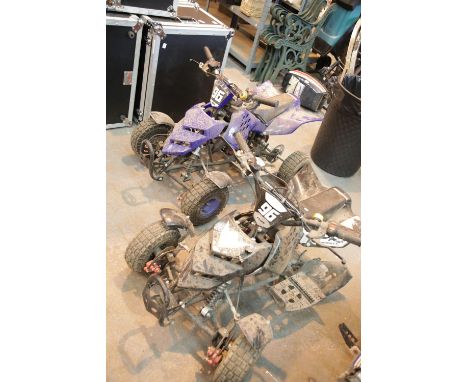 Childs petrol engine quad bike with pull start and another for spares, neither engine checked. This lot is not available for 