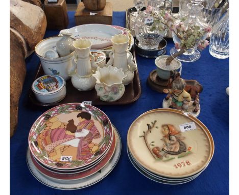 A pair of Belleek vases and pot, assorted collectors plates, trinket boxes, Friedel figures etc Condition Report: Available u