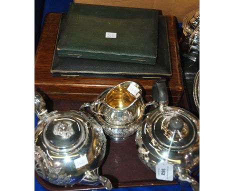 A tray lot of EP - four piece tea service, cased cutlery Condition Report: Available upon request