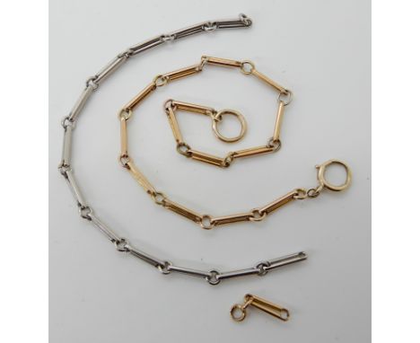 An 18ct French former fob chain, now turned into a yellow gold bracelet, discarding the white metal links, usually these are 