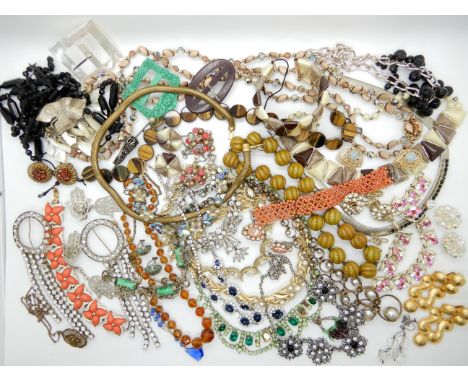 A collection of vintage costume jewellery to include, Trifari necklaces, a bracelet by Kramer and other items Condition Repor