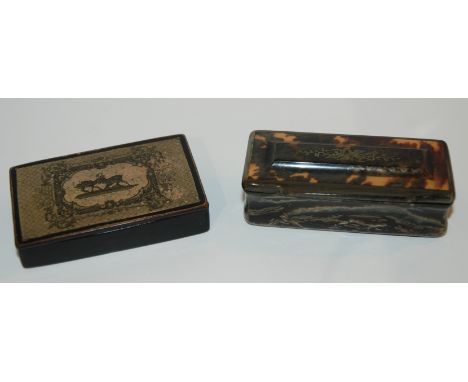 A tortoiseshell snuff box, 9cm wide and a paper mache snuff box, 8cm wide (2) Condition Report: Available upon request