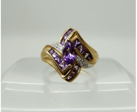 A 9ct amethyst and diamond dress ring, size P1/2, weight 4gms Condition Report: Available upon request