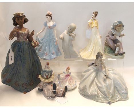 Coalport figure 'Elizabeth Bennett', two Royal Doulton figures 'Bethany' HN4326 and 'Ninette' HN3215, Nao figure of a boy in 