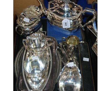 A tray lot of EP - tea service, cream and sugar on stand, sauceboat etc Condition Report: Available upon request