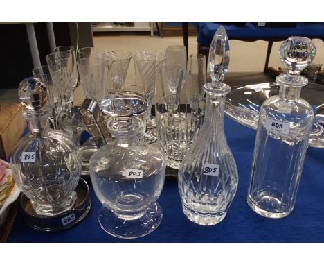 A Sevres crystal decanter, EP wine coaster and three other crystal decanters (5) Condition Report: Available upon request