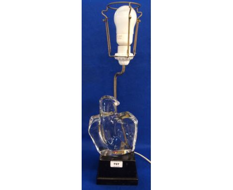 An Olle Alberius for Orrefors 'Eagle' glass sculpture table lamp, on wooden mount, signed, glass sculpture only 20cm high Con