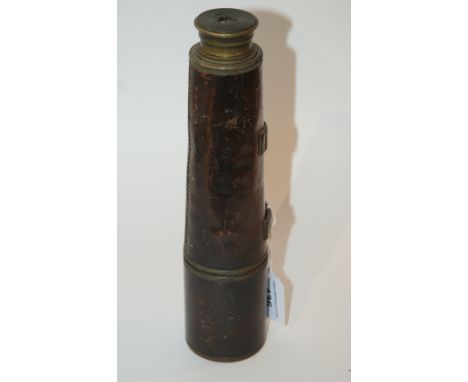 A leather and brass three drawer telescope by Broadhurst Clarkson &amp; Co, London, 74cm extended Condition Report: Available