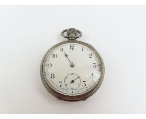 A silver cased open face pocket watch, the white enamel dial with black Arabic numerals, blue steeled hands and a subsidiary 