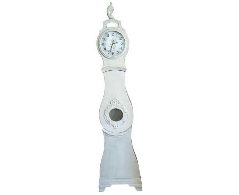 A French comtoise style clock in painted wood case, 220cms high