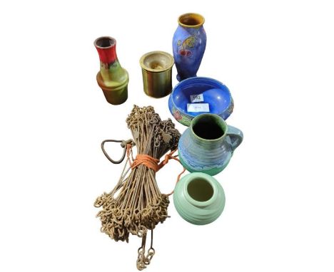 A Royal Doulton vase impressed 8480, a similar bowl impressed 9031; various other vases, a clock movement and a surveyors mea