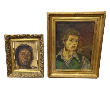 J R Harper (20th Century) - portrait of a young man, oil on canvas, signed, 39cms x 29cms together with another smaller portr