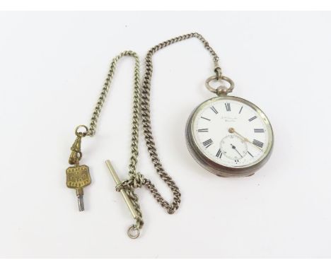 A silver cased open face pocket watch, the white enamel dial signed J W Benson England, with subsidiary dial, with associated