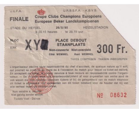 Football ticket, Liverpool v Juventus, European Cup Final, 29th May, 1985, Heysel Stadium, Belgium, ticket from the disaster 