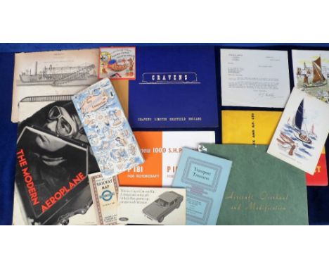 Transportation Ephemera, an interesting collection of items to include 1958 Cravens Limited (train carriage and wagon manufac