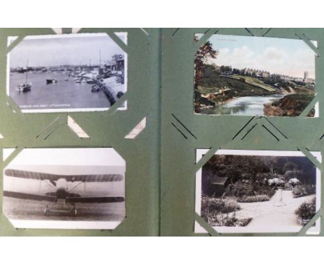 Postcards, a collection of approx. 70 cards in vintage album, RP's &amp; printed etc inc. Social History, Silks (2), WW1, Chi