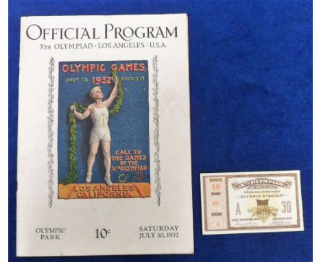 Olympics, USA, Los Angeles, 1932, programmes from Opening Ceremony together with entrance ticket (unused) (gd/vg) (2)