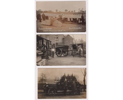 Postcards, a selection of 3 good social history RP's incl. carriage repairers, Valentines monoplane landed at Madeley Salop 3