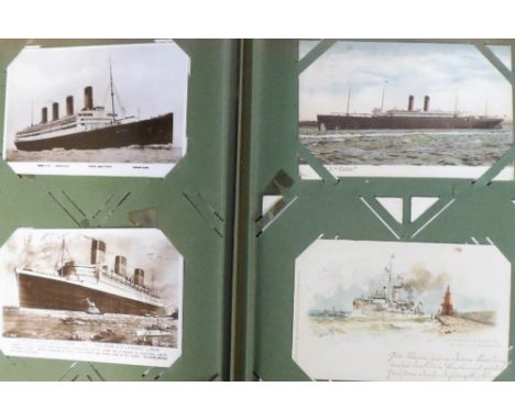 Postcards, a good mixed subject selection of approx. 380 cards in vintage album, incl. naval and merchant shipping (approx. 9