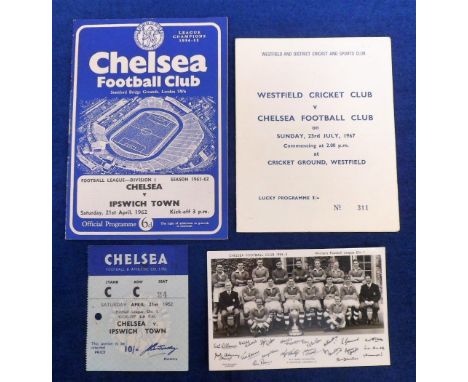 Football, Chelsea FC, Division 1 Winners Postcard 1954/55 photographic image of team with trophy with facsimile signatures be