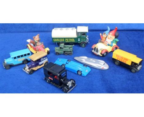 Toy Cars, 10 vehicles to include Corgi Comics 'Noddy's Car' (Noddy and 2 passengers) and Basil Brush's Car, Lledo Railton Mob