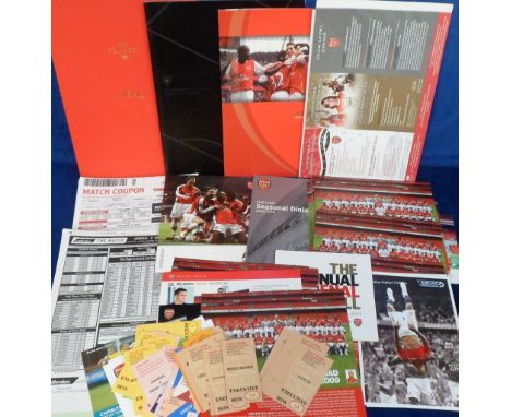 Football, Arsenal FC, a large selection of items collected by a steward 1990's onwards inc. Menu's (some in presentation fold