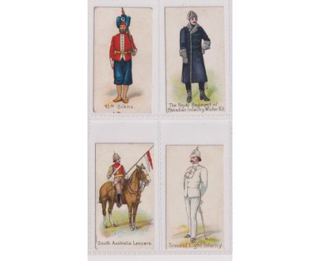 Cigarette cards, Hill's, Colonial Troops (Perfection Vide Dress), 4 cards, 45th Sikhs, The Royal Regiment of Canadian Infantr