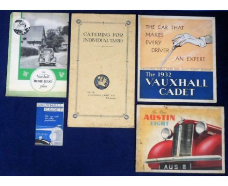 Motoring Brochures, 5 vintage brochures to comprise Vauxhall Cadet, Vauxhall 'Home Leave' Plan, The New Austin Eight, The 193