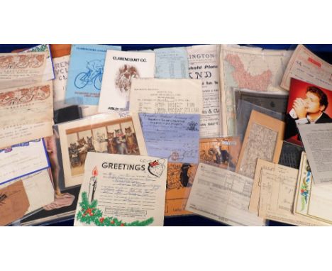 Ephemera, a selection of ephemera to include 1915 dinner menu Ciro's Club London, bill heads (Richard Twining Tea-men 1890, G