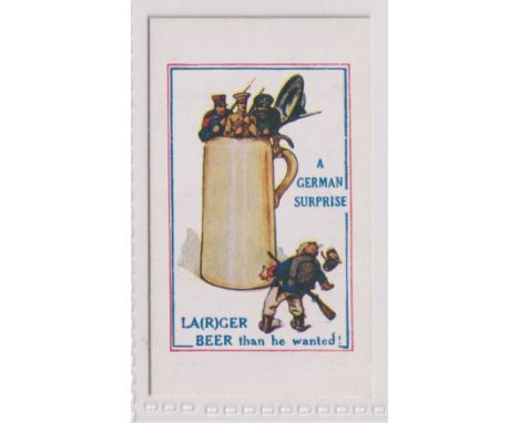 Cigarette card, J.M. Brown, Army Pictures, Cartoons etc, type card, 'A German Surprise, La(r)ger Beer Than He Wanted!' (vg) (
